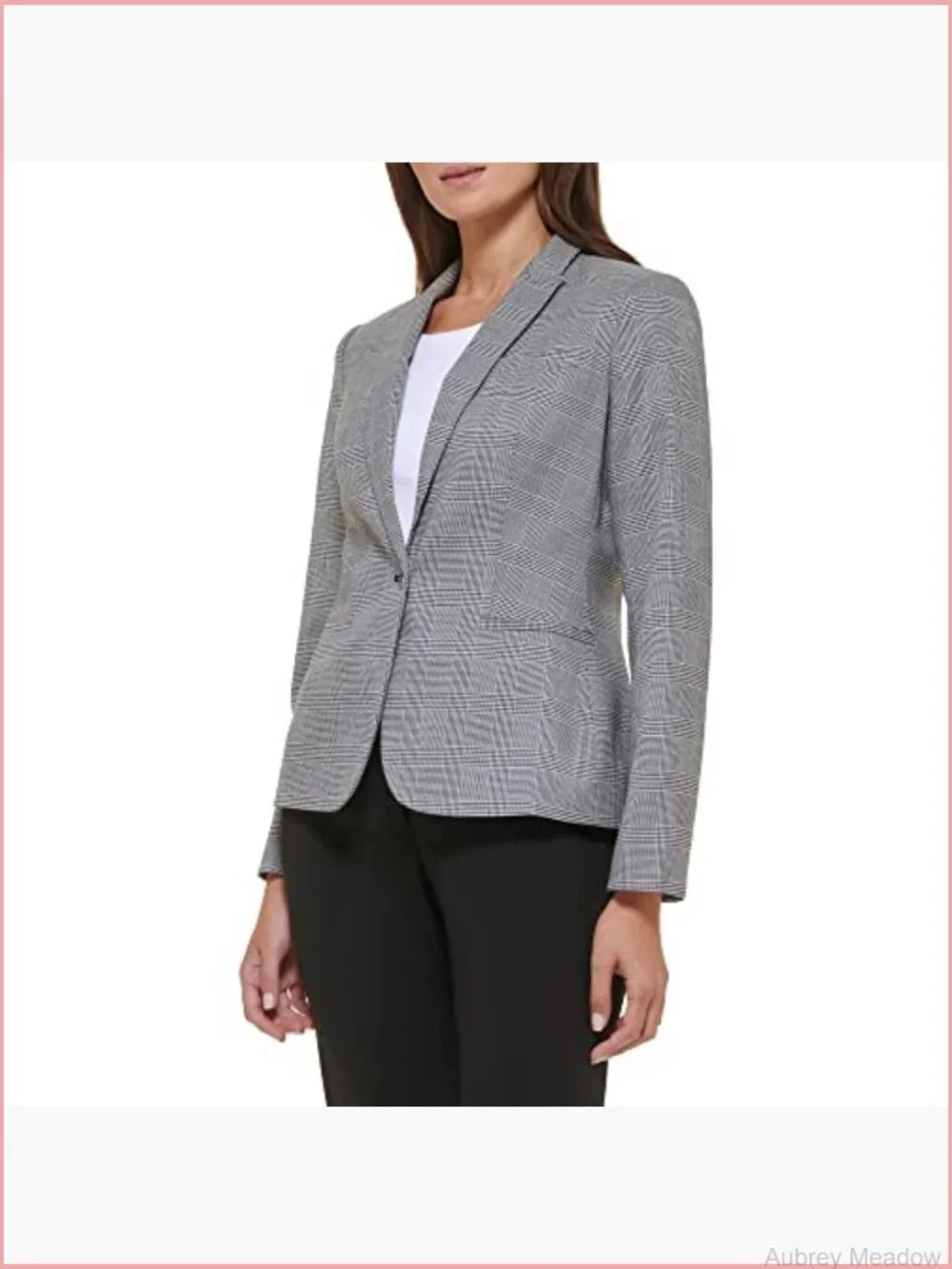 Wool Plaid Notch Collar Blazer Single Button Long Sleeve